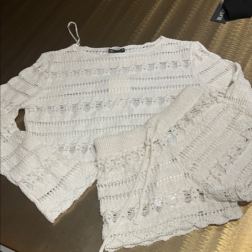 NWT Zara White Crochet Knit Top and Shorts Set